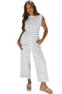 Striped Padded Shoulder Muscle Tee And Wide Leg Pants Lounge Set